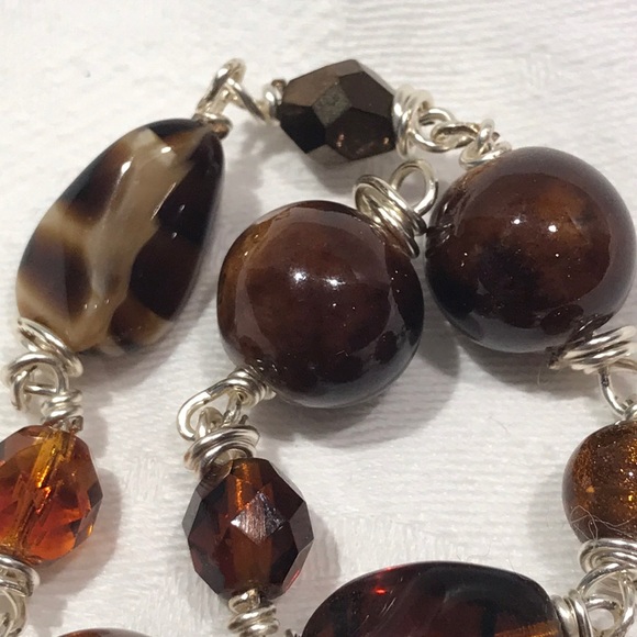 Artisan Glass bead bracelet, amber and brown - Picture 3 of 8